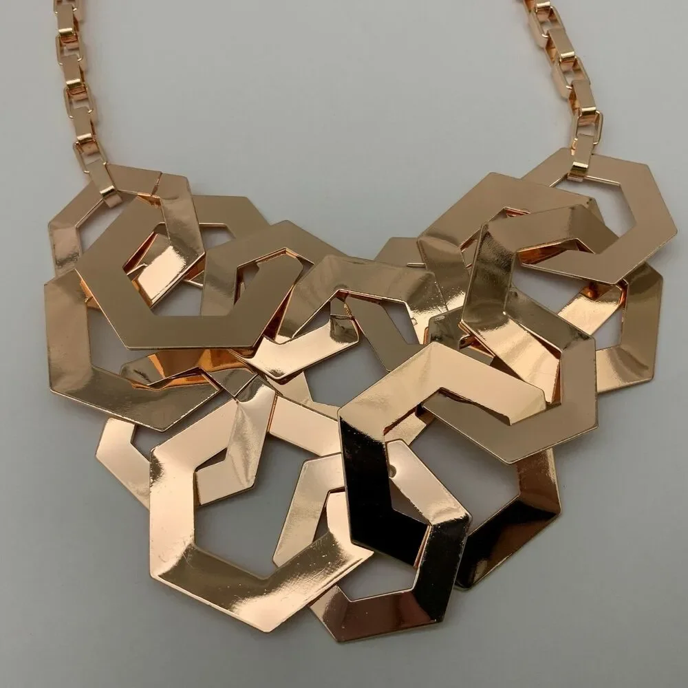Statement Necklace and‎ Earrings Set Rose Gold-tone Metal Chain